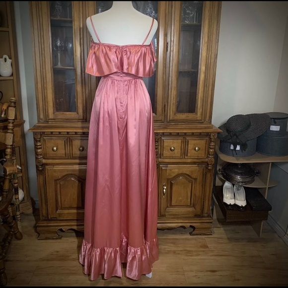 80s Pink Off-Shoulder Satin Dress, Sm - Picture 3 of 12